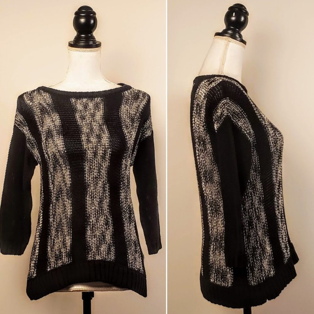 VINCE CAMUTO Sweater, Black Striped Knit, S